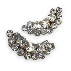 Vintage Clear Round and Square Cut Prong Set Rhinestone Climber Clip Earrings