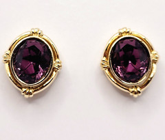 AVON Simulated Amethyst February Birthstone Gold Tone Pierced Earrings with Box