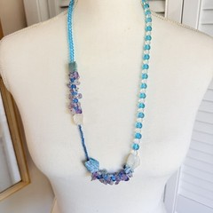 Vintage Necklace Lot Blue Glass Beads and other Materials 7 Necklaces