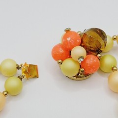 Eclectic Color 3 Piece Beaded Necklace Clip On Earrings Bracelet Vintage Set