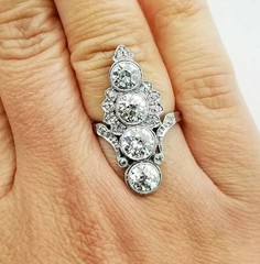 Vintage Art Deco Style Lab Created Diamond Engagement 14k White Gold Finish Ring