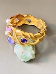 Vintage Signed MARVELLA Bracelet, Brooch Earring Set, Pink Lavender Faux Pearl