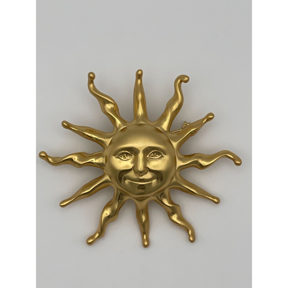 Sun Smile Face Brooch Gold Tone One Size Fits All 3″