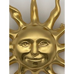 Sun Smile Face Brooch Gold Tone One Size Fits All 3″