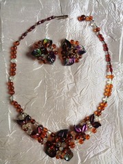 Vintage 40’s West Germany Necklace & Earring Set Wired Iridescent Glass Bead’s