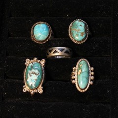 Lot of 5 Vintage Silver Turquoise Rings Size 5-5.5