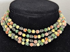 Vintage 1950s/60s Glass Sugar Bead Candy 4-Strand Choker Necklace
