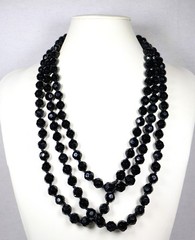 Vintage Art Deco French Jet Necklace 74″ Inch Length Faceted Black Beads