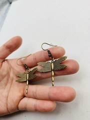 Vintage Style Antiqued Bronze Tone Art Nouveau Dragonfly Elegant Hook Earrings