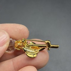 Swaovski Crystal Rose Brooch Label Pin In Gold , Marked Flower 1 3/4”L No Box