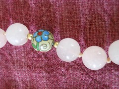 Rose Quartz Necklace with Cloisonne Beads Hand Knotted-Yes