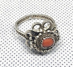 (19) ANTIQUE Historic 1870-1890s Red Coral 800 or 835 Silver size 7.5 Ring (925)