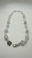 Chunky White Clear Irregular Art Glass Bead Statement Necklace Contemporary 18”