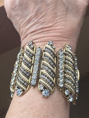 Hollycraft Copr 1954 Blue Rhinestone Faux Pearl Bracelet With Matching Earrings,