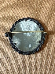 Pope Leo XIII, Round 2cm Photo Portrait c1900 Brooch Pin, Black Wreath Edge