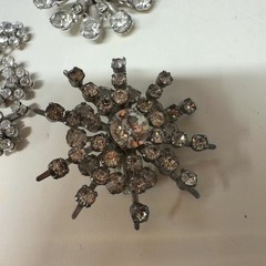 VINTAGE Silver Rhinestone Brooches Set Of 3 Snowflake Starburst Pins