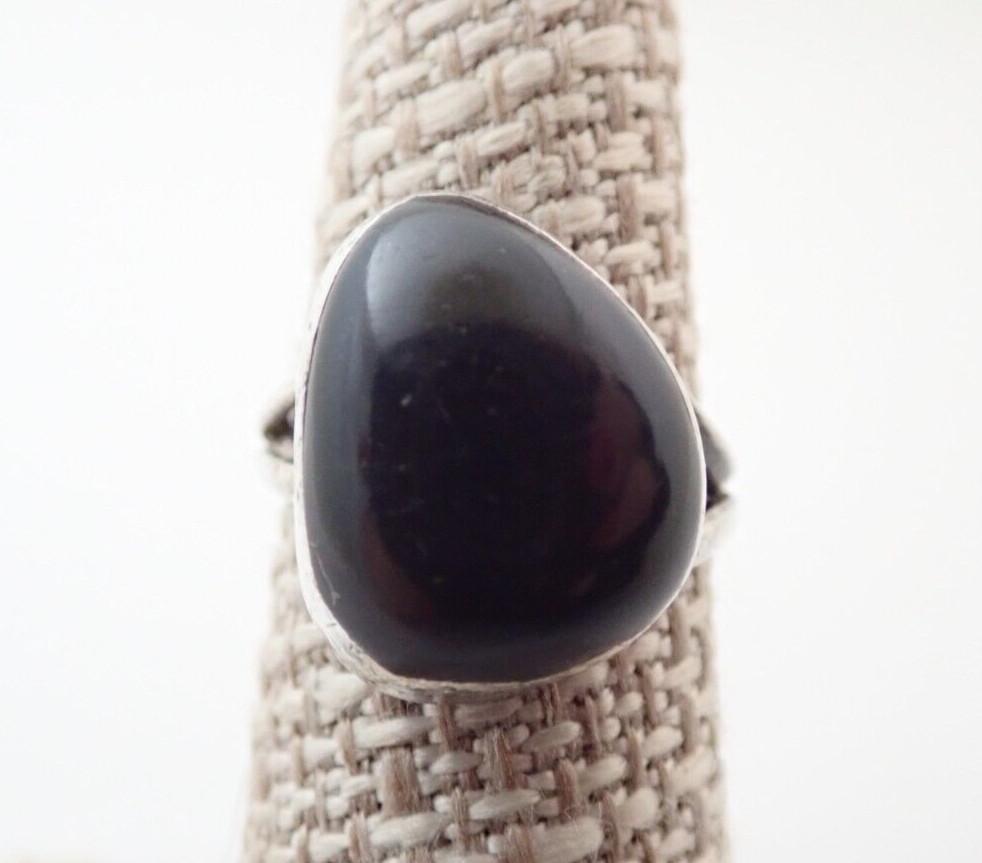 Vintage Black Onyx Sterling Silver Band Ring Sz 6