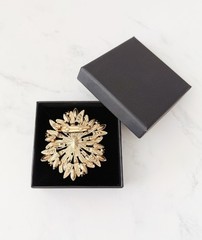 Fuchsia Burgundy Rhinestone Statement Brooch, Gold Tone Floral Starburst Pin