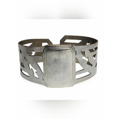 Vintage Silver Tone Hinged Clamper Cuff Bracelet Cutout Leaf Design Small 5.5