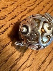 Vintage Brass Harmony Ball Swirled Silver Cage Angel Chime Purple Stone Pendant
