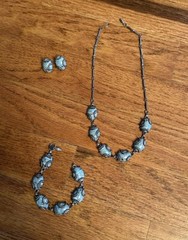Vintage 60s 3 Piece Faux Turquoise Jewelry Necklace Set Bracelet Earrings ￼