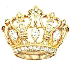 Vtg Kenneth J Lane Avon GoldTone Brooch Pin Adorned W/Clear RS Openwork Crown I