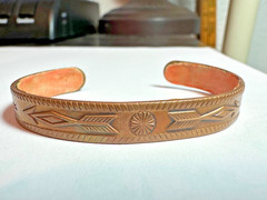 Vintage Solid Copper Cuff Bangle Bracelet Southwest Design By Bell