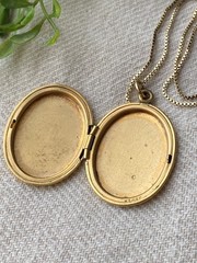 Vintage Yellow Gold Filled Picture Locket Pendant Necklace Engraved Birds