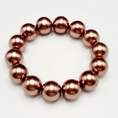 Hematite Chunky Rose Gold Coppery Metallic Hue Round Beaded Stretch Bracelet