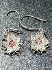 Beautiful Vintage Filigree .900 Silver Flower Necklace & Earrings (D.N. Stamp)