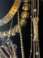 1980’s Chic Runway Statement Gold Tone 6pc Necklace Lot Green rhinestone Chunky