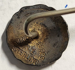 Antique Victorian Stick Pin Sterling NY Monogram M or W Round Brown Yellow