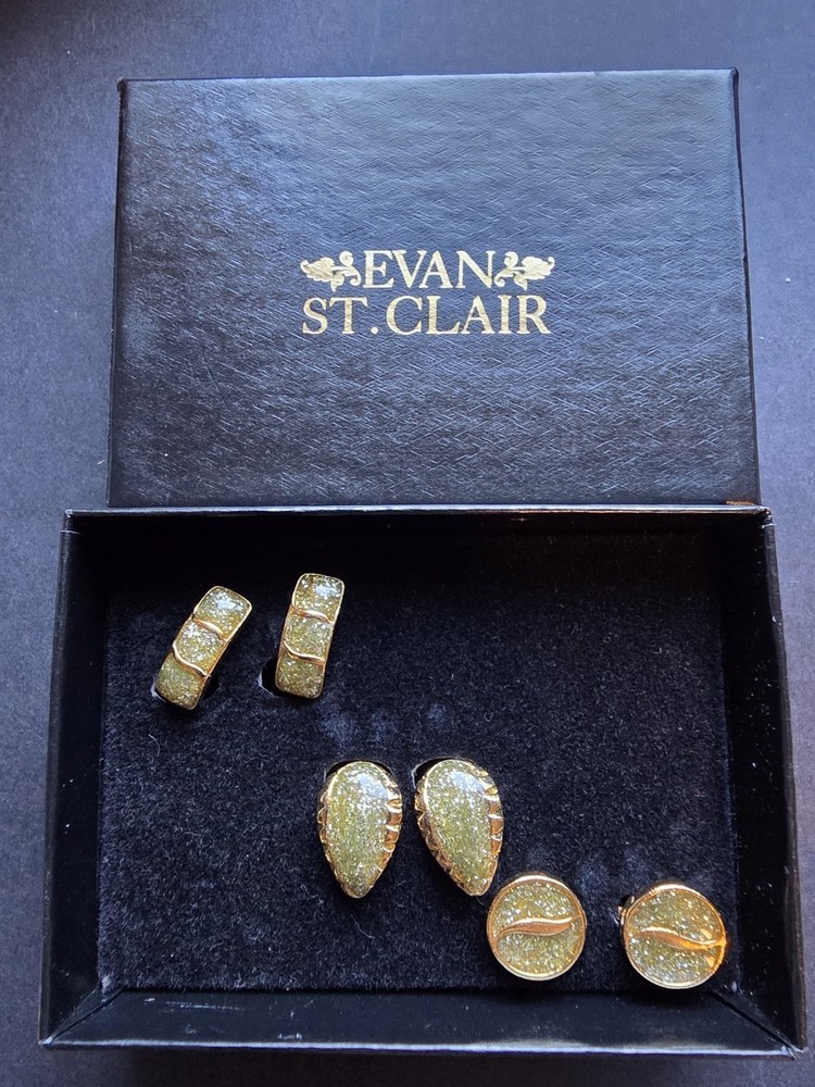 Evan St. Clair 3 Pair Gold Tone And Diamond Dust Clip On Earrings New