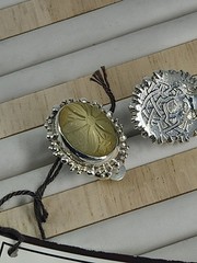 Vintage Stephen Dweck Sterling Silver Carved Prehnite Clip-On Earrings NOS Rare