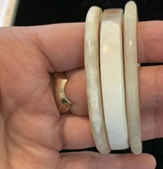Vintage Boho Bangle Bracelets In White, Cream Colors Bovine Bone Set Of 3