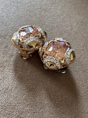 Vintage Ciner NOS Blush Champagne Crystal Gold Clip Earrings, Signed, Excellent!