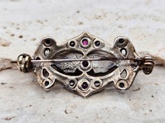 VICTORIAN REVIVAL STERLING SILVER PINK TOPAZ BROOCH / Pin Tested