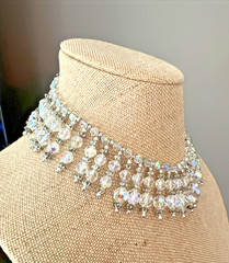 VINTAGE 1960’s AURORA BOREALIS CRYSTAL BIB COLLAR NECKLACE MCM STATEMENT PIECE