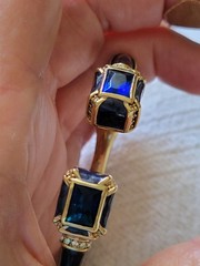 LAUREN G ADAMS DEEP BLUE ENAMEL CRYSTALS BAMBOO BANGLE 18KT GOLD PLATE SMALL