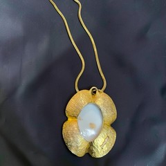 Vintage Judy Lee Stippled Easter Egg Art Glass Pendant Necklace Signed 1960s