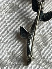Vintage Jezlaine Signed 925 Sterling Silver Purple Long Stem Rose Brooch Pin 1″