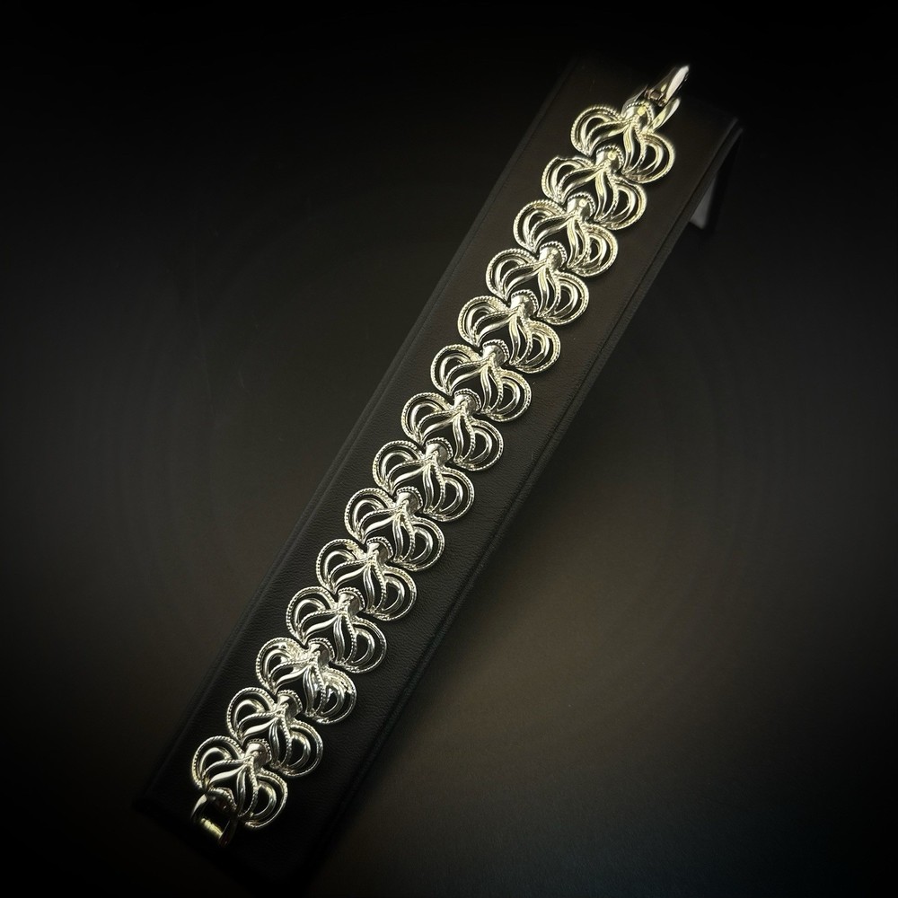 Vintage Coro Bracelet Silver Tone Scroll Open Work Link 1950s MCM Botanical