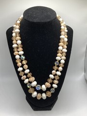Vintage Coro Creamy Beige Gold Tones AB Beads 2 Strand Necklace