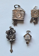 Lot of 5 VTG Bavarian / Swiss Cuckoo Clocks Charms ALL Move ~ Marked 800 835 925