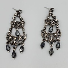 Monet Gun Metal Black Grey Faux Hematite Crystal Chandelier Post Earrings