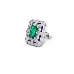 1Ct Green Emerald Cut Engagement Wedding Ring In Solid 925 Sterling Silver