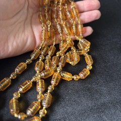 Antique Amber Honey Molded Czech Glass Bead Necklace Hand Strung Knotted Flapper