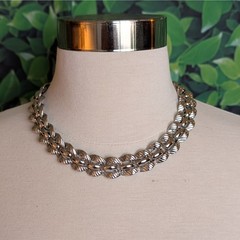 Vintage Monet Silver Chain Necklace Collar Chunky Wide 70s Signed Links