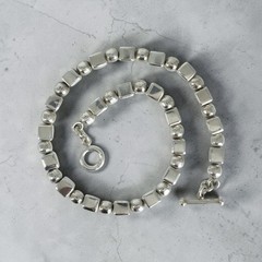 ​Heavy VTG Sterling Silver Geometric Cube Block Sphere Toggle Collar Necklace 16