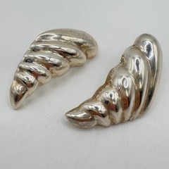 Vintage Sterling Silver Earrings Pierced Puffy Shell Modernist Style 1.75 In 80s